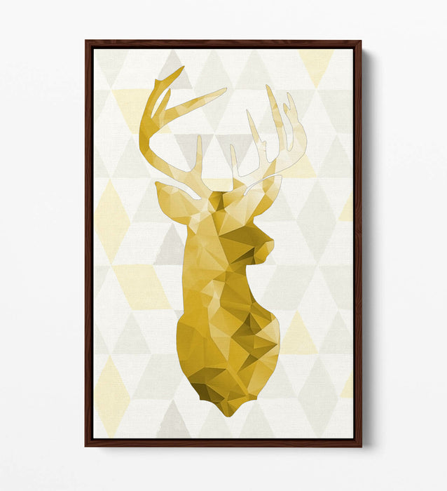 MUSTARD YELLOW STAG HEAD GEO BACKGROUND -FLOAT EFFECT CANVAS WALL ART PIC PRINT