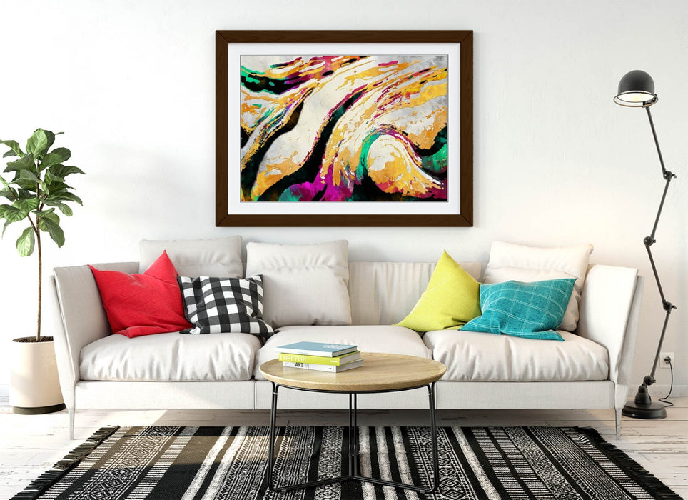 Abstract Swirl Art - Framed Wall Art Bedroom Decor With Wood Grain Frame