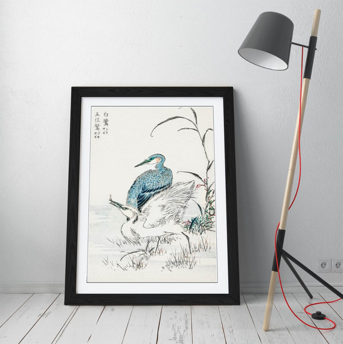 Framed Wall Art – Numata Kashu Night Heron & Little Egret Bird Print Poster