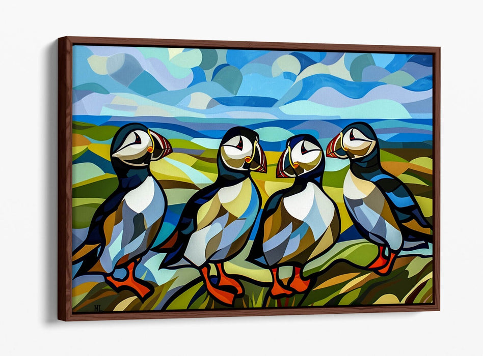 Canvas Wall Art – Puffins Art Print | Seaside Canvas Print With Float Effect Frame