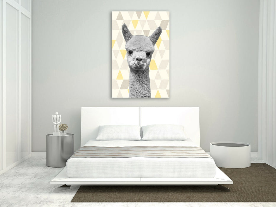 Canvas Wall Art - Baby Alpaca Geometric Print | Black White Mustard Yellow Decor