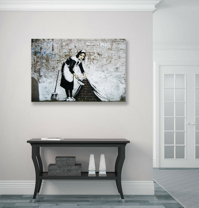 BANKSY - SWEEPER CANVAS ART PRINT ARTWORK DEEP FRAMED