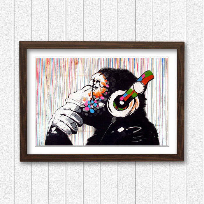 MONKEY DJ BANKSY STREET ART FRAMED POSTER PICTURE PRINT ARTWORK RAIN