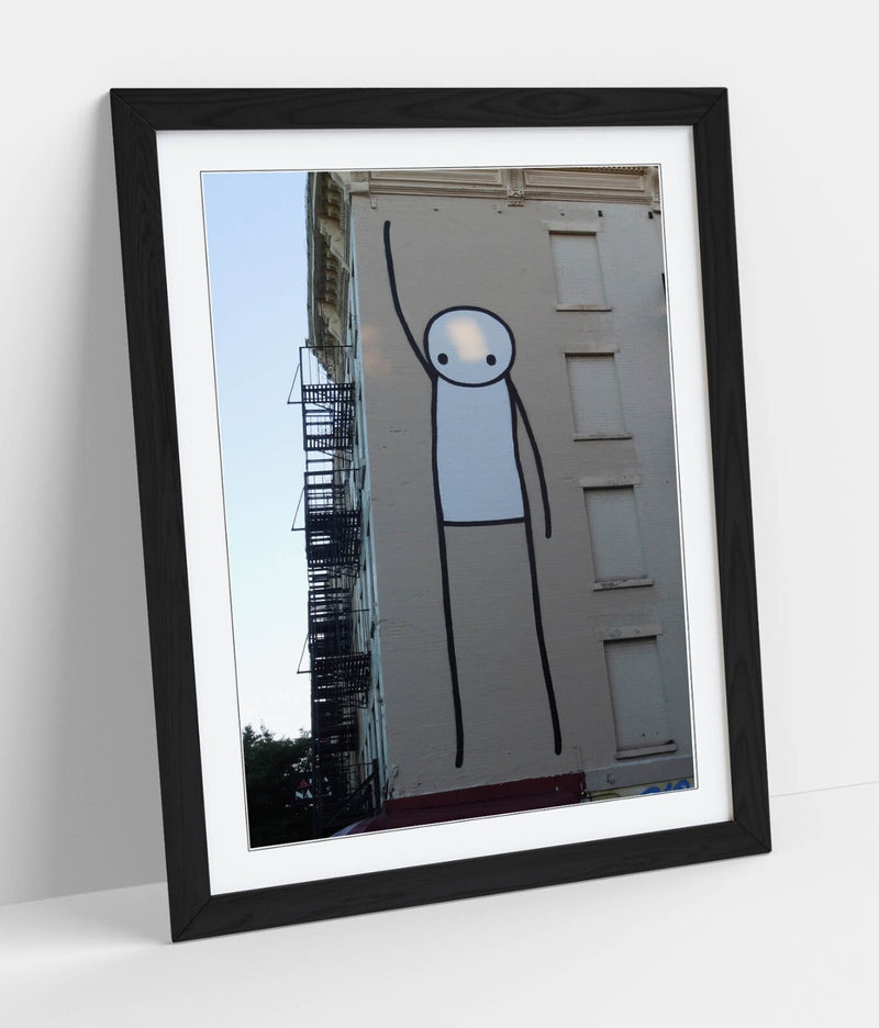 Funny Graffiti Poster – Framed Wall Art Featuring Stick Man Print With Wood Grain Frame