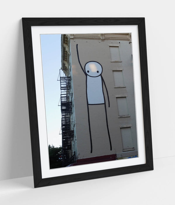 Funny Graffiti Poster – Framed Wall Art Featuring Stick Man Print With Wood Grain Frame