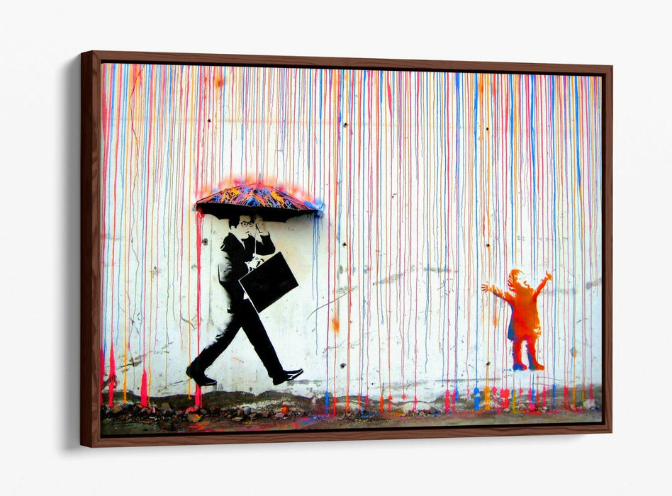 COLOURED RAIN -FLOAT EFFECT CANVAS WALL ART PIC PRINT- RED ORANGE BLUE