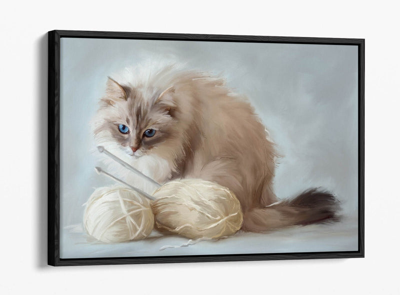 Fluffy White Cat Canvas – Handmade Premium Yarn Float Effect Wall Art Print