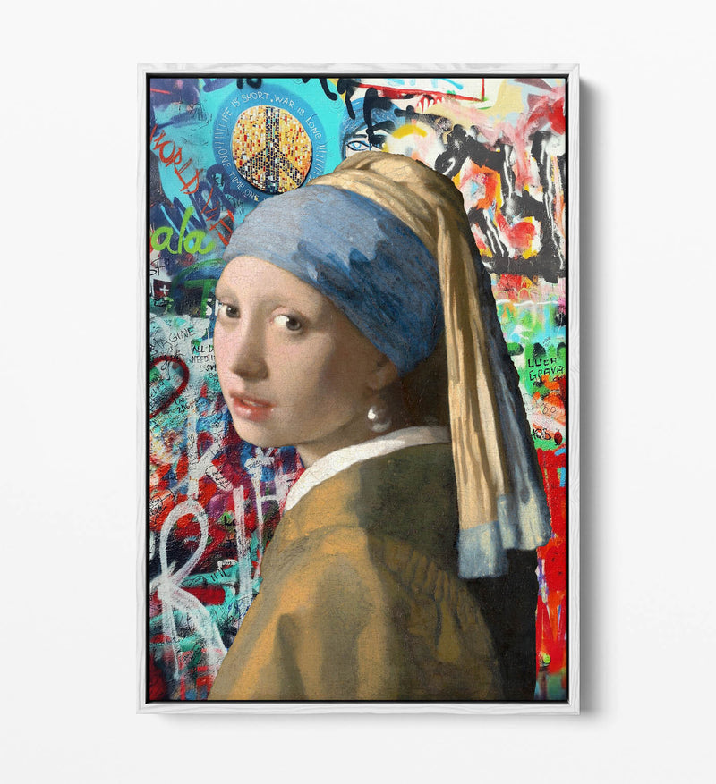 Float Effect Canvas Art - Vermeer Girl With Pearl Earring Graffiti Print, UK Made