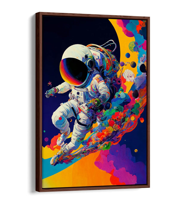 Astronaut Canvas Art – Multicolour Abstract Space Wall Decor | Float Effect Frame