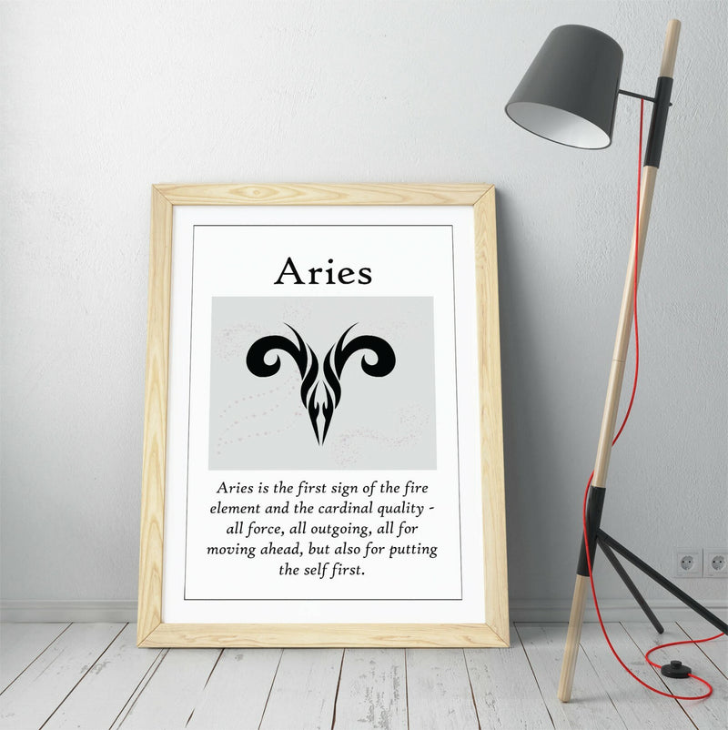 Aries Star Sign Art – Zodiac Wall Art Framed Print With Faux Wood Frame