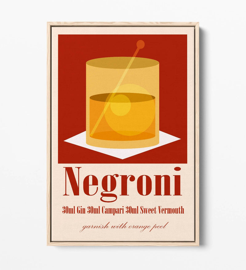 Negroni Cocktail Poster - Modern Canvas Wall Art | Float Effect, Vibrant Color Print