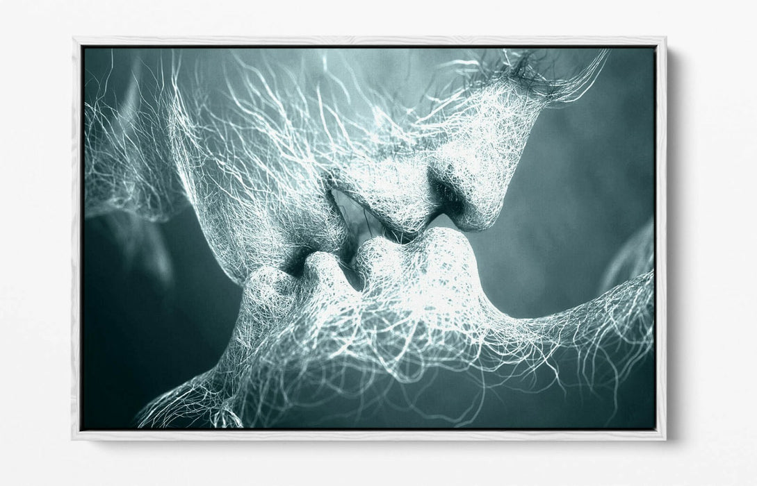 Canvas Wall Art - Lovers Kiss Duck Egg Blue Float Effect Handmade Print