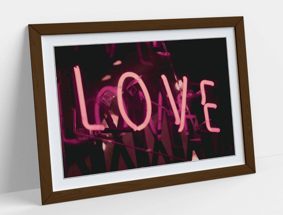 Pink Neon Love Sign - Framed Poster Art With Matte Paper & Archival Ink Print