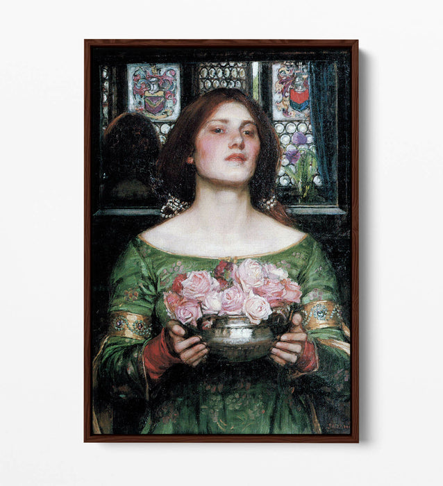 WATERHOUSE GATHER YE ROSEBUDS -FLOAT EFFECT CANVAS WALL ART PIC PRINT- PINK