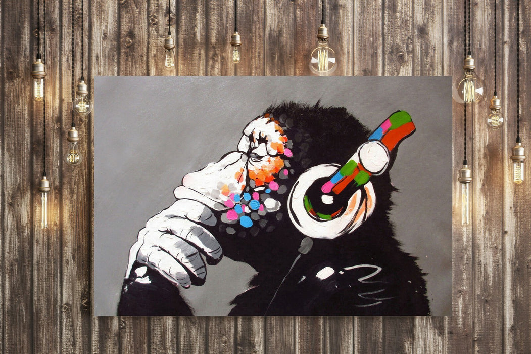 MONKEY DJ BANKSY CANVAS STREET WALL ART PRINT ARTWORK -  GORILLA