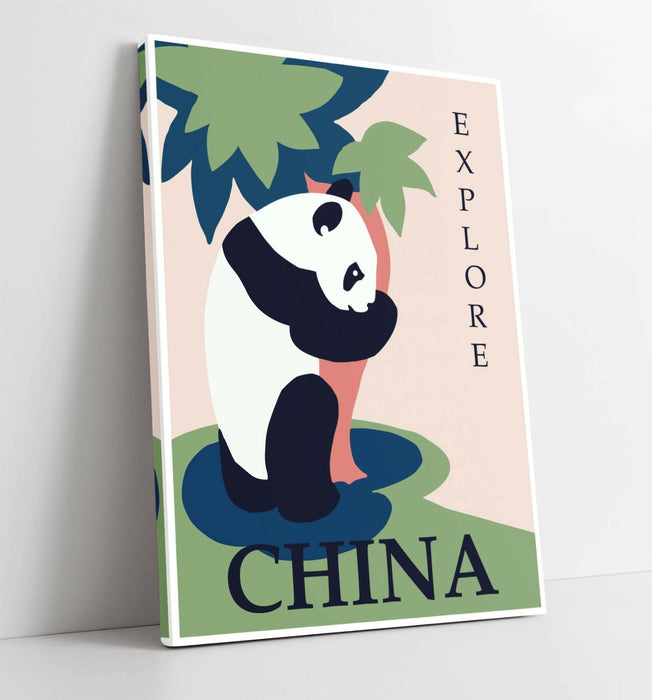 RETRO EXPLORE CHINA TRAVEL POSTER, PANDA -CANVAS WALL ART PICTURE PRINT