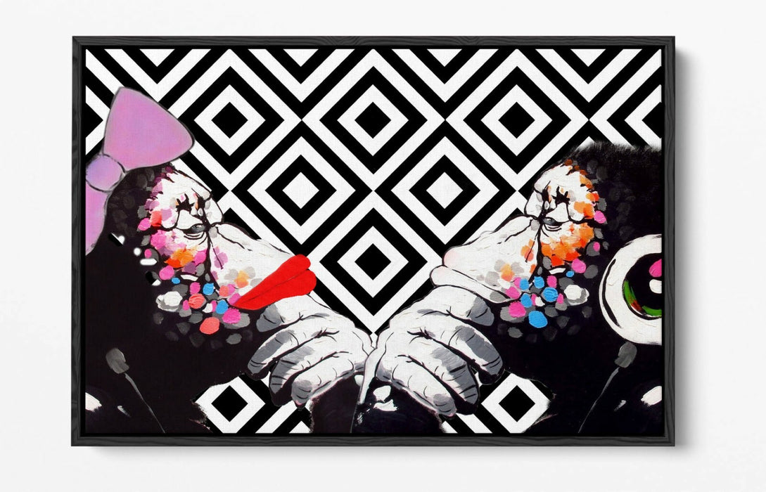 BANKSY MONKEY THINKERS DUO -FLOAT EFFECT CANVAS WALL ART PIC PRINT- BLACK WHITE