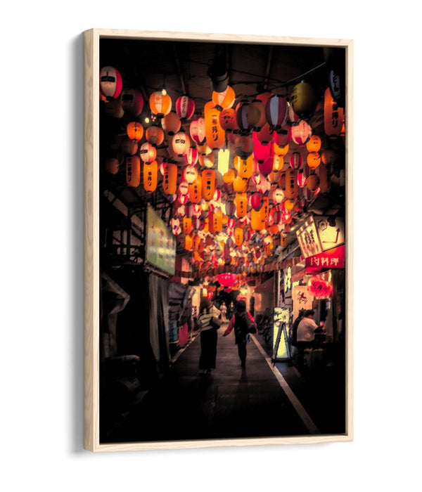 Canvas Wall Art – Tokyo Street Asian Lantern Print with Floating Frame Effect