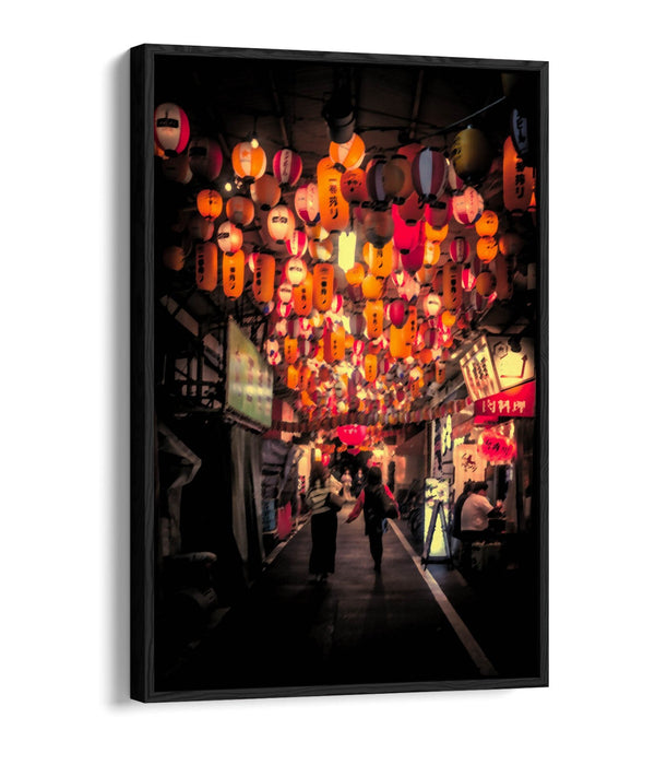 Canvas Wall Art – Tokyo Street Asian Lantern Print with Floating Frame Effect