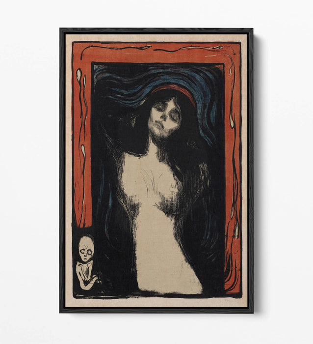 Float Effect Canvas Art - Edvard Munch Madonna Print | Orange Navy Wall Decor