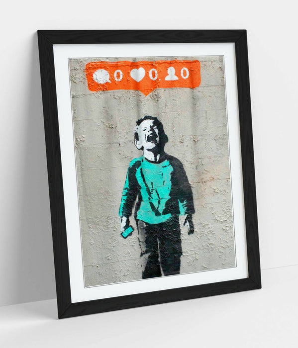 BANKSY "NO SOCIAL MEDIA" -FRAMED WALL ART PICTURE PRINT- GRAFFITI STREETART