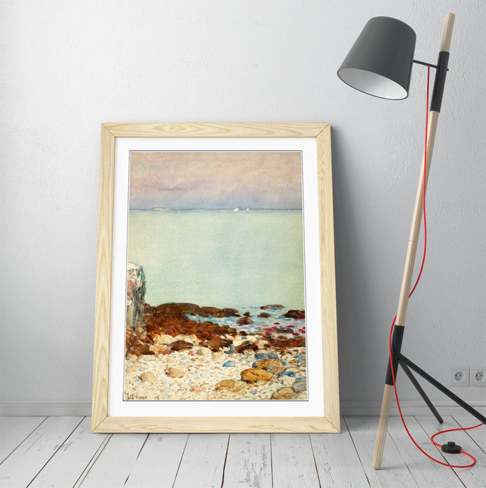 Framed Wall Art - Childe Hassam Isle Of Shoals Coastal Landscape Print With Natural Wood Frame