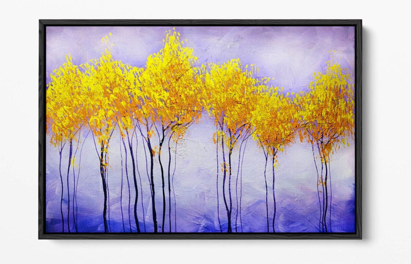 Canvas Wall Art - Abstract Colourful Gold Tree Landscape Print With Float Effect Frame