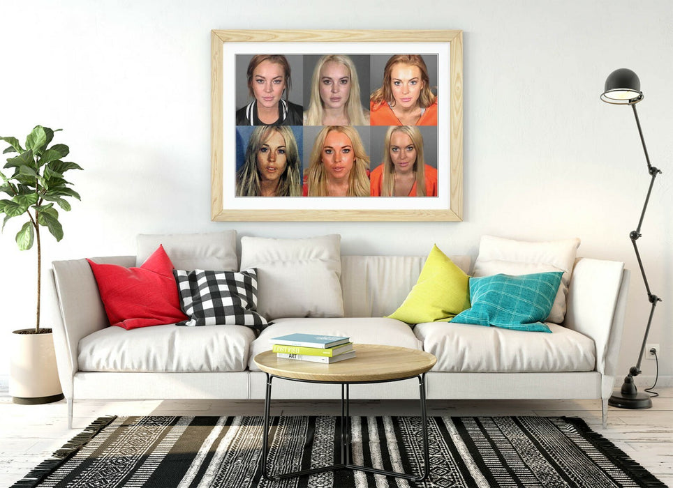 LINDSEY LOHAN MUGSHOTS -ART FRAMED POSTER PICTURE PRINT ARTWORK- GREY