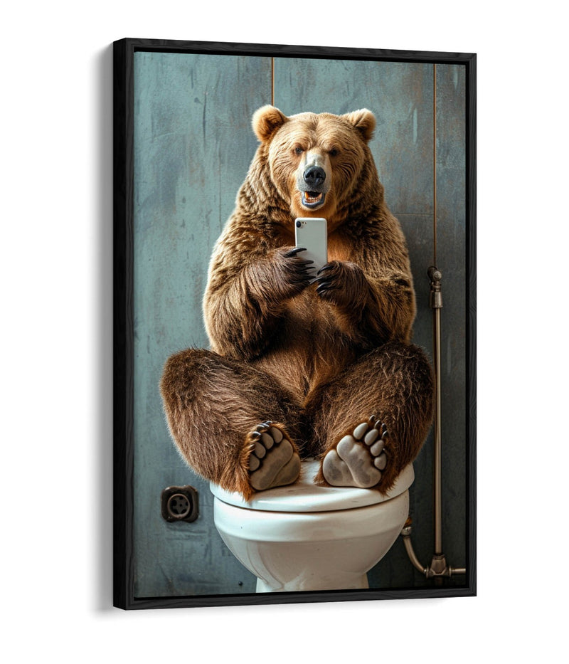 Funny Bear Canvas Art – Humorous Bathroom Wall Decor | Float Effect Canvas Print