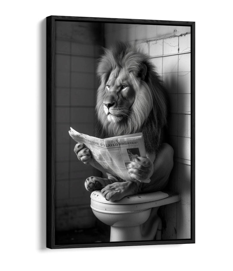 Funny Lion Canvas Art - Humorous Bathroom Wall Decor | Float Effect Canvas Print