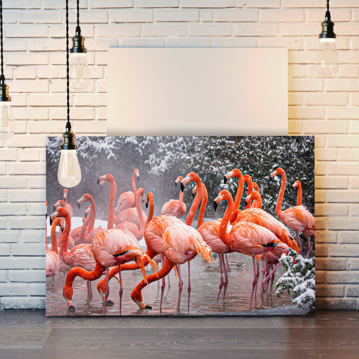 FLAMINGOS  CANVAS WALL ART PICTURE ARTWORK FRAMED PRINT DEEP FRAMED