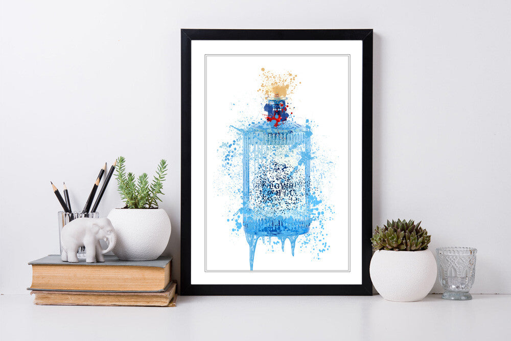 GIN BOTTLE CANVAS SPLASH WALL ART PRINT DECOR IRISH GUNPOWDER BLUE / TURQUOISE