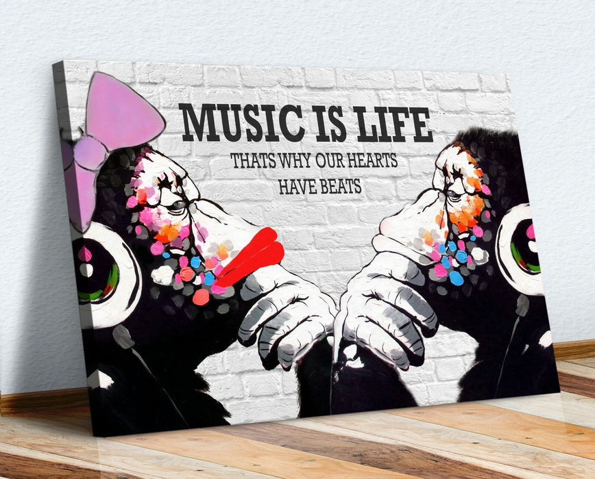 MONKEY DJ BANKSY MUSIC IS LIFE CANVAS STREET WALL ART PRINT ARTWORK GORILLA