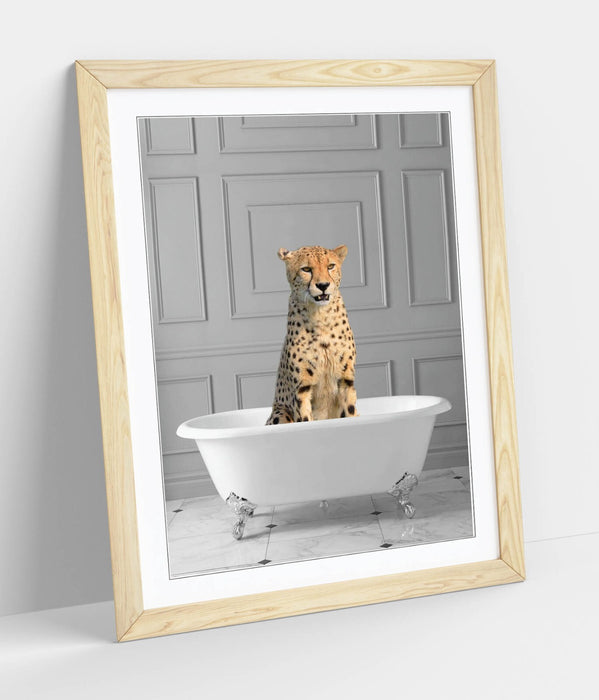 CHEETAH IN BATHTUB -QUIRKY ART FRAMED POSTER PICTURE PRINT BATHROOM ARTWORK