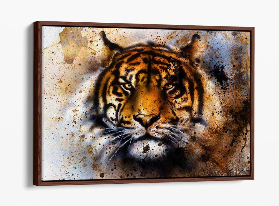 Canvas Wall Art - Tiger Abstract Rusty Background With Float Effect Frame