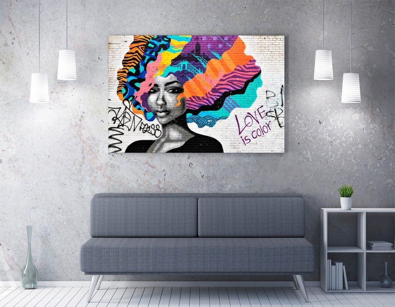 Colorful Hair Canvas - Black Woman Artwork | Vibrant Graffiti Wall Art Print