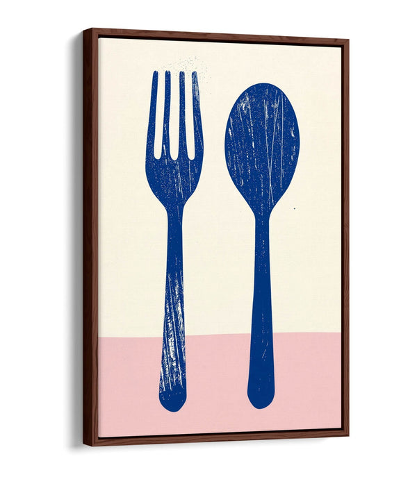 Minimalist Kitchen Art – Float Effect Canvas Wall Art With Fork Spoon Illustration