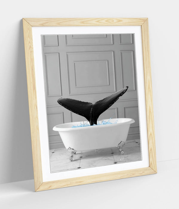 WHALE IN BATHTUB -QUIRKY ART FRAMED POSTER PICTURE PRINT BATHROOM ARTWORK