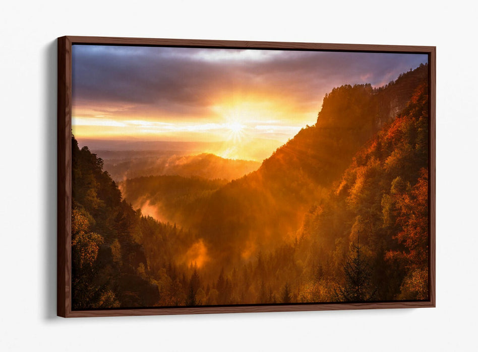 Canvas Wall Art - Mountain Forest Sunset Float Effect Print | Handmade Vibrant Decor