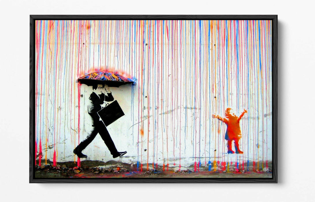 COLOURED RAIN -FLOAT EFFECT CANVAS WALL ART PIC PRINT- RED ORANGE BLUE