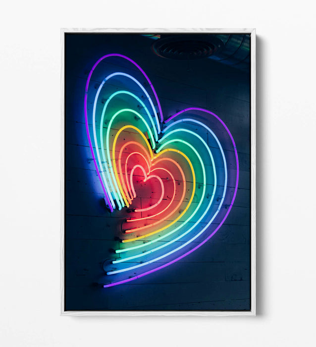 Neon Lights Canvas - Rainbow Heart Decor | Float Effect Art On Custom MDF Frame