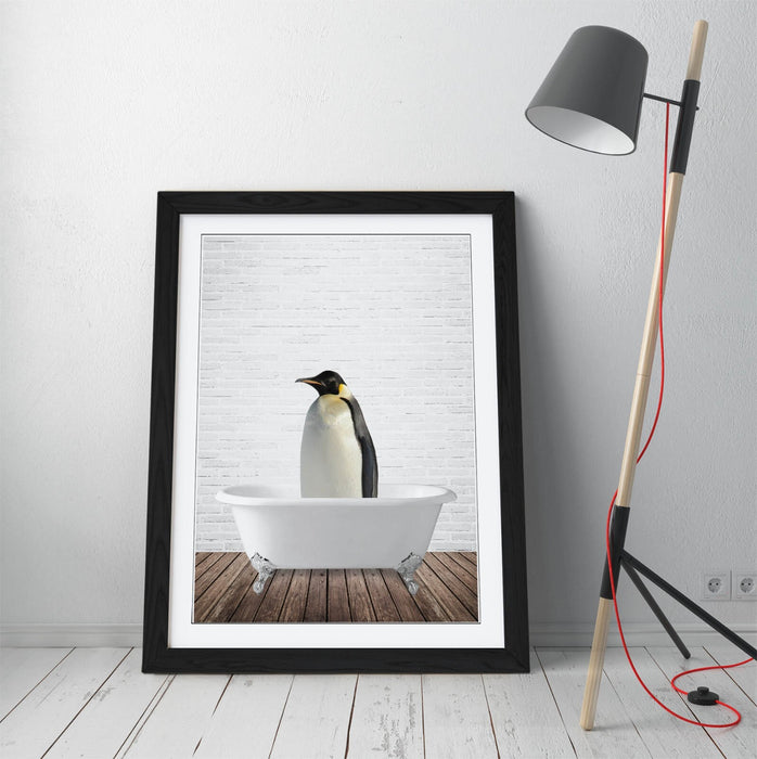 PENGUIN IN BATHTUB -QUIRKY ART FRAMED POSTER PICTURE PRINT BATHROOM ARTWORK