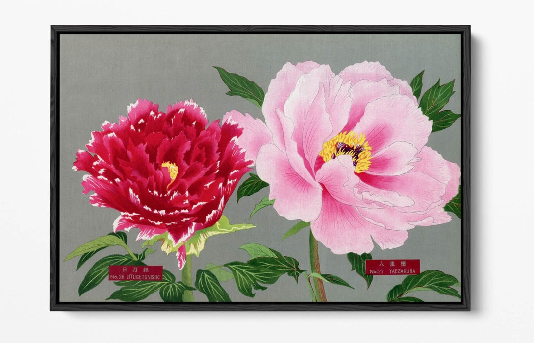 Vintage Canvas Wall Art – Pink Red Flower Art on 30mm Deep Float Frame