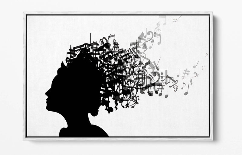 Canvas Art Print - Float Effect Canvas With Woman Silhouette & Music Notes Artwork