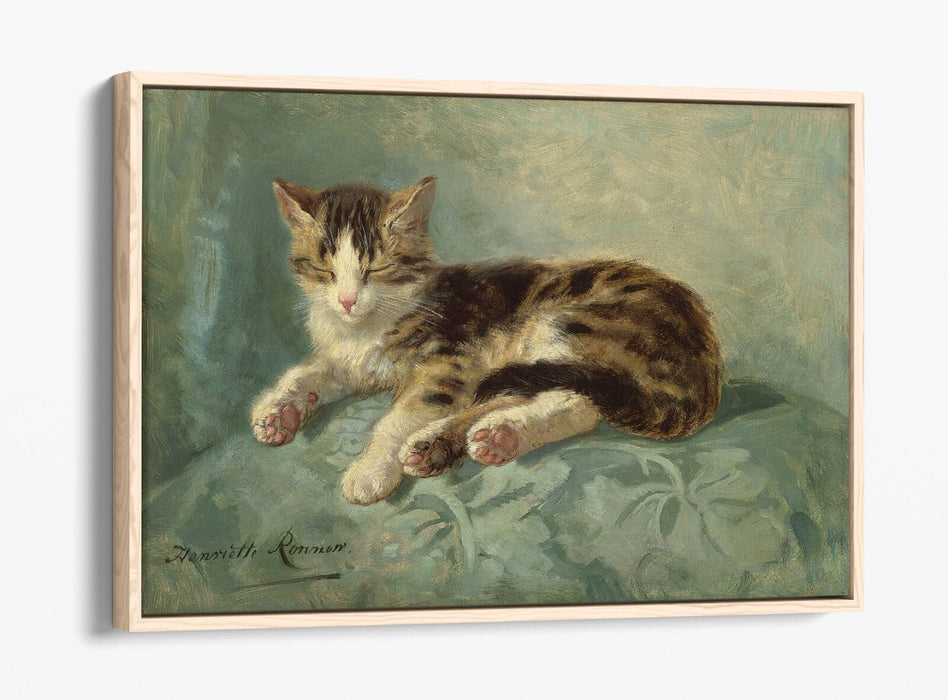 Float Effect Canvas Art – Henriette Ronner Knip Cat Nap Painting on 30mm Deep Frame