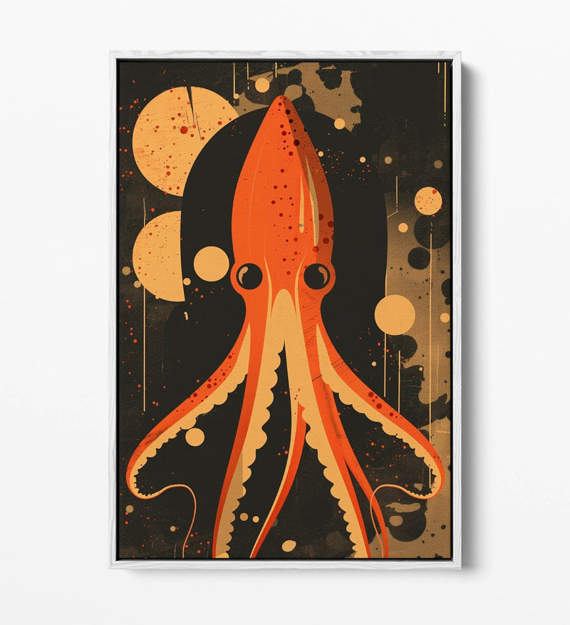 Float Effect Canvas Orange Squid Art – Retro Canvas Print With MDF Frame