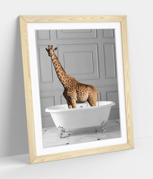 GIRAFFE IN BATHTUB -QUIRKY ART FRAMED POSTER PICTURE PRINT BATHROOM ARTWORK