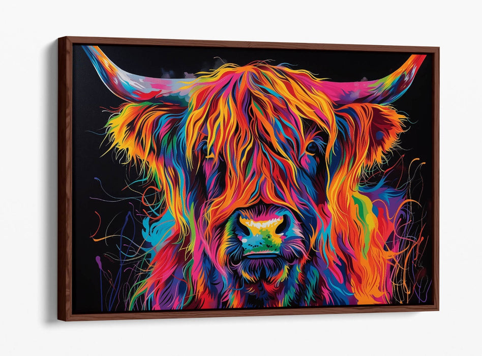 COOL MULTI COLOUR HIGHLAND COW CONTEMPORARY DECOR FLOAT EFFECT CANVAS ART PRINT