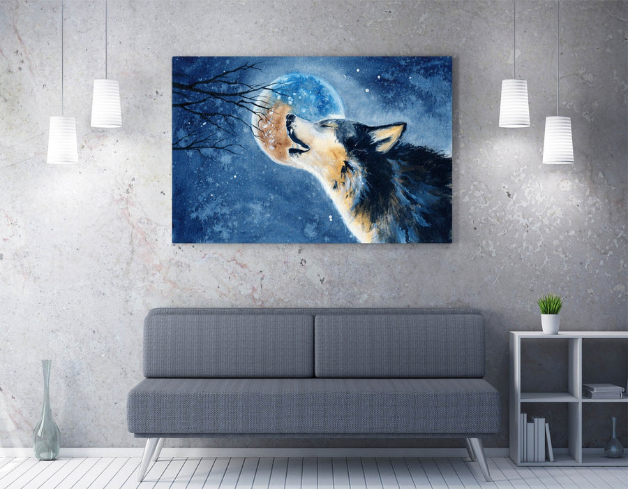 Wolf Howling Canvas – Watercolour Wolf Print on Archival Grade Canvas Wall Art
