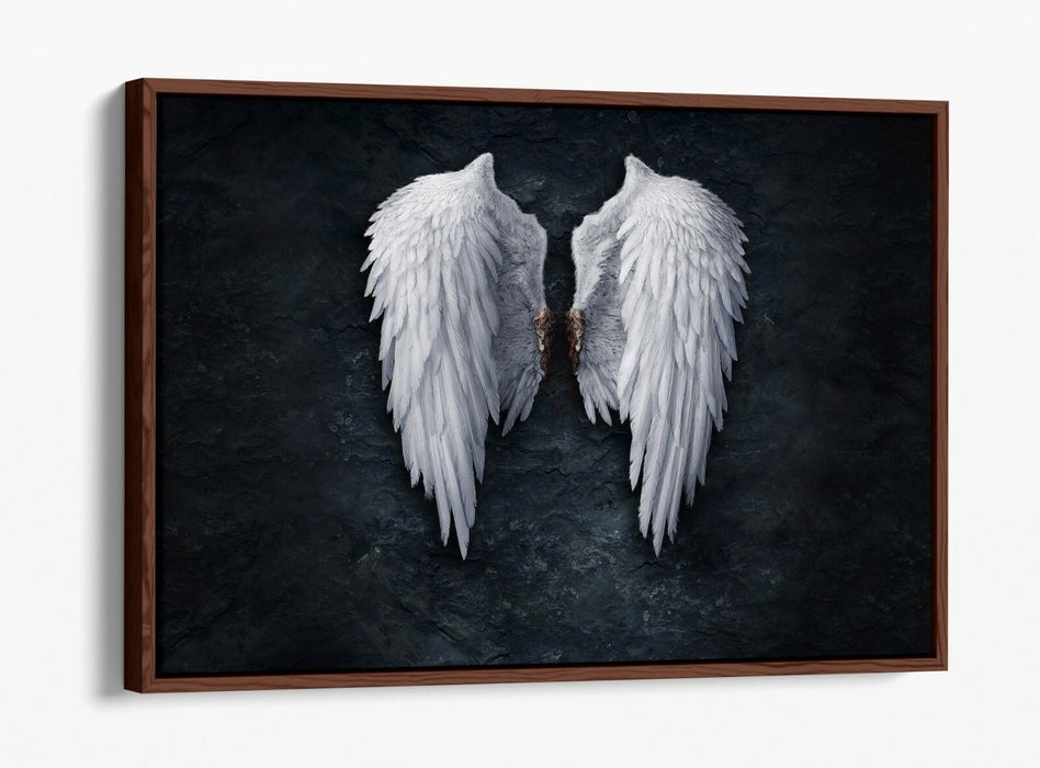 BROKEN FALLEN ANGEL WINGS WHITE -FLOAT EFFECT CANVAS WALL ART PIC PRINT- BLACK